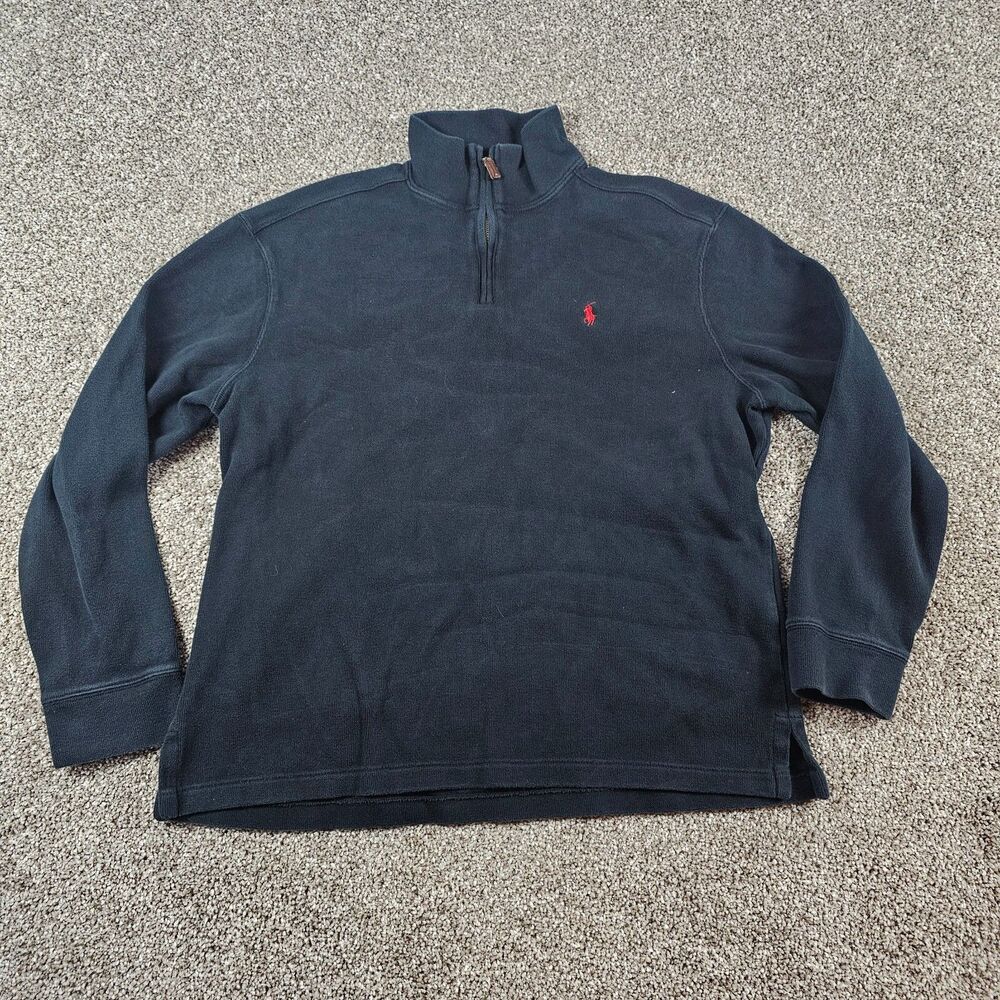 Polo Ralph Lauren Sweater Mens Large Black Pullover 1/4 Zip Vintage Pony 90s